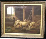Italian School, "Sheep in a Barn", Oil on canvas