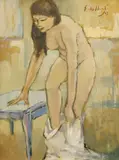 Latvian School, Woman Changing near a Window, 1967, Mixed media on paper (oil and/or pastel)