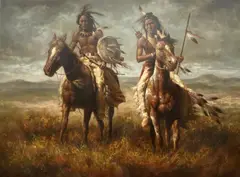 Troy Denton, Two Native American Warriors on Horseback, Oil on canvas