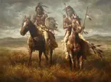Troy Denton, Two Native American Warriors on Horseback, Oil on canvas