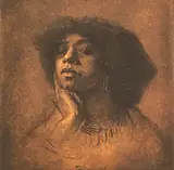 Edgar Chahine, Femme en buste: Portrait d'Aicha, circa 1903, Ink signed at base