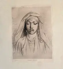 Jean-Léon Gérôme, Tete de Negresse du Hedjaz (Head of a Negress of Hejaz), circa 1860, Etching inscribed in plate: (upper left) "Negresse/ du/ Hedj[az]/ … [possibly poorly inscribed Arabic for "slave from"?]; titled at base: FEMME FELLAH