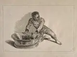 François Boucher, Black African Removing Bottles From a Cooler, Etching by Francois Boucher after the work by Antoine Watteau (French, 1684-1721)