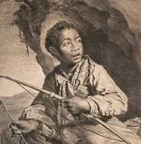Jan Visscher, Untitled, The Black Archer, circa 1670, 17th-century Dutch engraving by Johannes Visscher (c. 1633-c. 1712) after a design "drawn from life" by his brother Cornelis Visscher (1629-1658), published by Justus Danckerts (1635-1701)