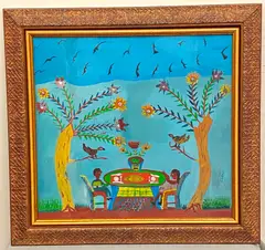 Gerard Paul, Couple Sharing a Meal, circa 1960's, Mixed media on paper