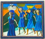 Louines Mentor, Going to Market, circa 1960's, He is considered to have made significant progress in his painting technique, often using oil on canvas or board