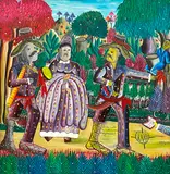 Harry Oscar, Grand Brigitte Escorted to a Ceremony, Oil on board