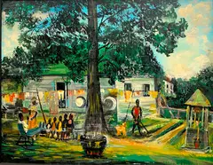 American School, Communal Scene of African American life in a Rural Setting, Oil on canvas