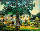 American School, Communal Scene of African American life in a Rural Setting, Oil on canvas