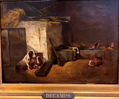 Alexandre-Gabriel Decamps, Dogs in a Barn, Oil on panel