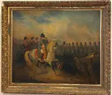 French School, Napoleon Bonaparte and his Etat Major advancing into battle, (for restoration), Oil on canvas