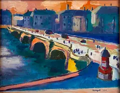 Albert Marquet, Le Pont-Neuf, 1906, Verso pencil annotation provides title, artist's name and dates the artwork to "5.06." Colorful painting captures a view
