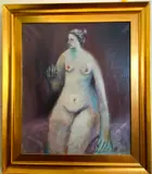 Leopoldo Presas, Seated Nude Female Figure, He tried several mediums as oil, tempera, charcoal and pencil on different supports including canvas, paper, paperboard and newspaper