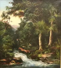Hermann Ottomar Herzog, Woodland Stream, Oil on canvas