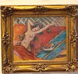 Nude on a Red Sofa by Imitator Of Henri Matisse, Mixed media (pencil, watercolor, gouache) on board, sold Dec 2025