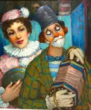 Hajnacka Szarka, Male and Female Circus Clowns, Oil on canvas