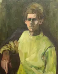 American School, Potrait of a young man in a yellow pullover, Oil on canvas