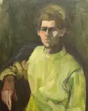 American School, Potrait of a young man in a yellow pullover, Oil on canvas