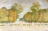 José Fabri-Canti, Park Scene with Figures, Oil on canvas painting