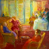 Ayfer Yildiz, Four Females in Domestic Interior, Oil on canvas