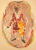 Kostia Terechkovitch, The Moor for the Petrushka Ballet, 1953, The print is defined by its bold colors and theatrical energy; figure is a dark-skinned, standing male character with an elaborate, almost puppet-like appearance
