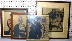 William, NICHOLSON English, 1781-1844 Four Framed Nicholson Works: Beef-Eater, The artist utilizes minimalist compositions and bold, flat areas of black ink to suggest depth and form