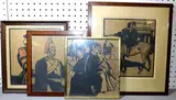 William, NICHOLSON English, 1781-1844 Four Framed Nicholson Works: Beef-Eater, The artist utilizes minimalist compositions and bold, flat areas of black ink to suggest depth and form