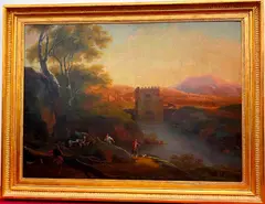 Carlo Antonio Tavella, Italianate River Landscape with Herdsmen and Goats, Oil on canvas