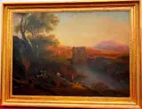 Carlo Antonio Tavella, Italianate River Landscape with Herdsmen and Goats, Oil on canvas