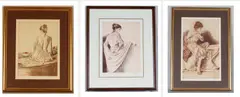 Mark, THOMPSON American / Colorado, born 1949 Three Signed Limited Edition Etchings Etchings A group of three sepia-toned etchings by S.M, Thompson, each pencil-signed by the artist and numbered from the edition, titled in graphite beneath the image, and presented under glass in coordinating frames. "Rosette Shawl," numbered 55/100,