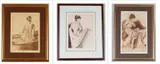 Mark, THOMPSON American / Colorado, born 1949 Three Signed Limited Edition Etchings Etchings A group of three sepia-toned etchings by S.M, Thompson, each pencil-signed by the artist and numbered from the edition, titled in graphite beneath the image, and presented under glass in coordinating frames. "Rosette Shawl," numbered 55/100,
