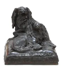 Charles Valton (French by Charles Valton, 1851, a bronze group of two King Charles dogs, sold Jan 2022