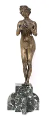 Gustav Adolf Daumiller (German by Gustav Adolf Daumiller, 1876, a silvered bronze figure of a nude holding the Frog Prince, sold Jan 2022