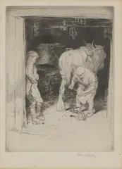 George Soper, Untitled, George Soper (1870-1942) The blacksmith's forge etching
