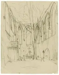 Deutsche Schule, Inneres einer Kirchenruine, Um 1820/30, Bleistift auf beigem Papier