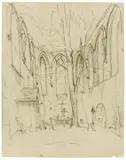 Deutsche Schule, Inneres einer Kirchenruine, Um 1820/30, Bleistift auf beigem Papier