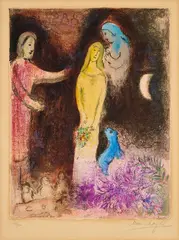 Marc Chagall, Chloé Vetue et Coiffée par Cléariste (Aus: Daphnis et Chloé), 1961, Farblithografie auf Arches