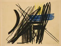 G 1 by Hans Hartung, 1953, Farbradierung auf Bütten, sold Apr 2024