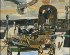 Kurt Bunge, Am Strand, Ca. 1950er, Öl auf Hartfaser