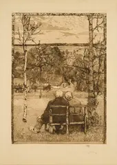Im Mai by Heinrich Vogeler, 1897, Radierung und Aquatinta auf Japan, sold Aug 2024