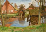 Otto Modersohn, Frühjahr an der Wümme mit Entenhäusern, 1911, Öl auf Malpappe