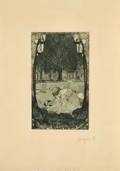 Die sieben Schwäne by Heinrich Vogeler, 1898, Radierung und Aquatinta auf Japan, sold Aug 2024