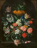 Jacob Marrel, Prunkvolles Blumen-Stillleben mit Kaiserkrone, Tulpen, Narzissen und anderen Blumen in einer Vase, 1668, Öl auf Leinwand