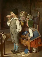 Hermann Kaulbach, Das Pausenbrot, Öl auf Holz