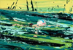 Ohne Titel (Schwimmer) by Cornelius Völker, 1994, Öl auf Leinwand, sold Sep 2024