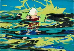 Ohne Titel (Schwimmer) by Cornelius Völker, 1994, Öl auf Leinwand, sold Sep 2024