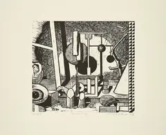 Matthias Weischer, Sammlung, 2007, Linolschnitt auf Bütten
