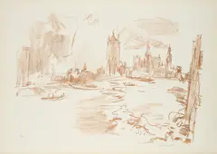 Oskar Kokoschka, House of Parliament I (Aus: London from the River Thames), 1967, Farblithografie auf BFK RIVES (Wasserzeichen)
