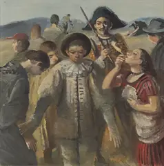 Harald Metzkes, Pierrot und Harlekin, 1981, Öl auf Leinwand
