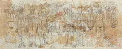 Hermann Nitsch, Das letzte Abendmahl, 1986, Ölkreide über Serigrafie auf Stoff (Aktionsrelikt)